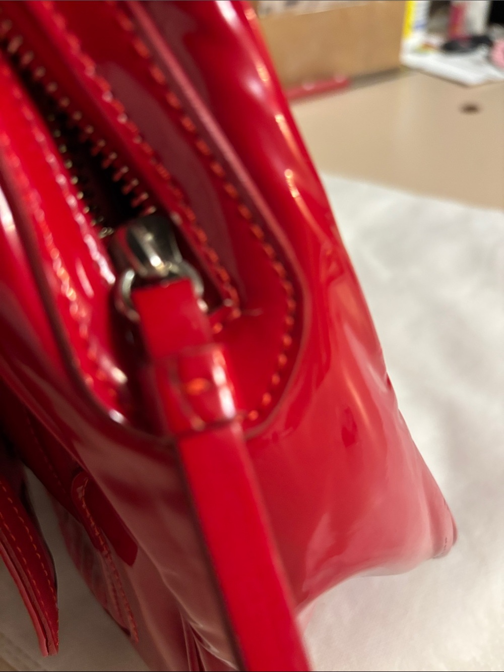 Coach Poppy Red Quilted Liquid Gloss Satchel. - Picture 9 of 16